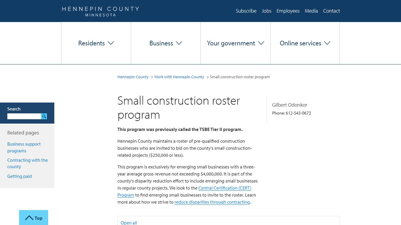 Small construction roster program | Hennepin County